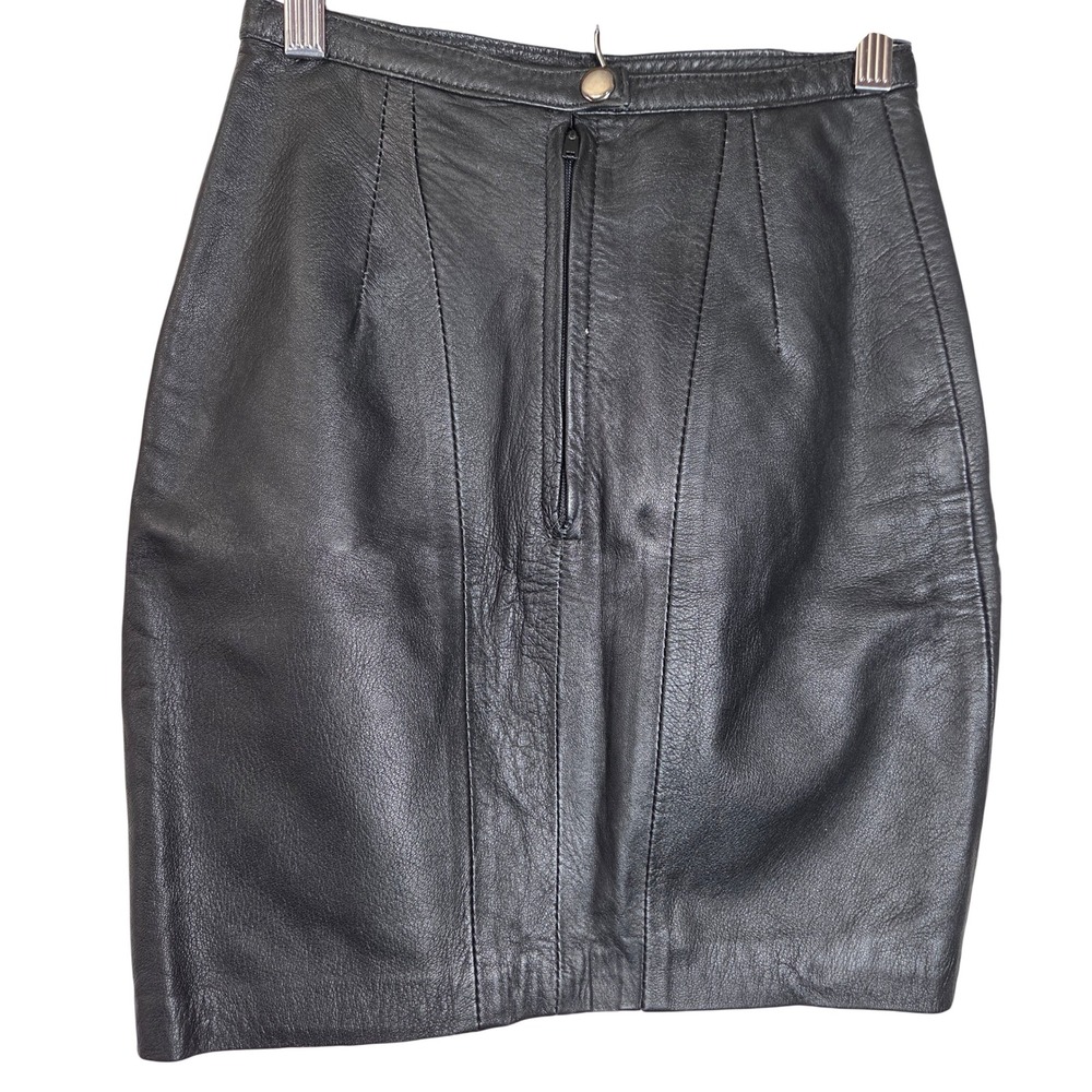 Vintage Genuine Leather Mini Pencil Skirt Front Zip Moto Y2K Womens S